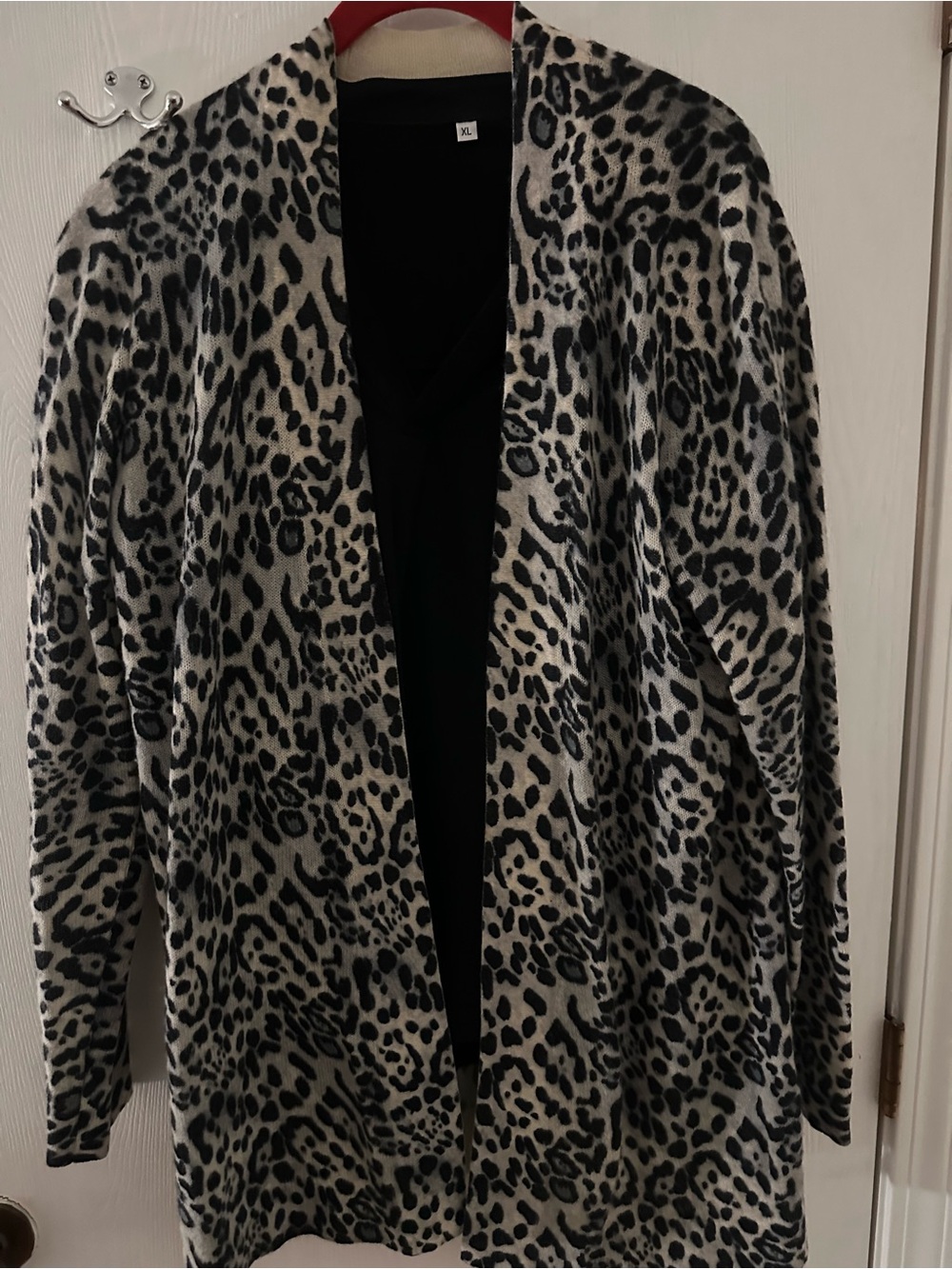 Charter Club 100% Cashmere Leopard-Print Open Front Cardigan - Black & Cream